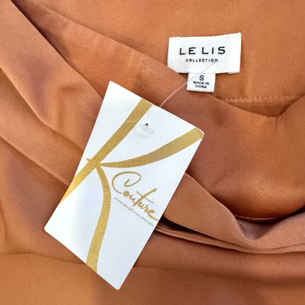 Le Lis Burnt Orange Wrap Mini Skirt Size Small Tie Waist Flowy Silky Satin Look - Picture 16 of 16